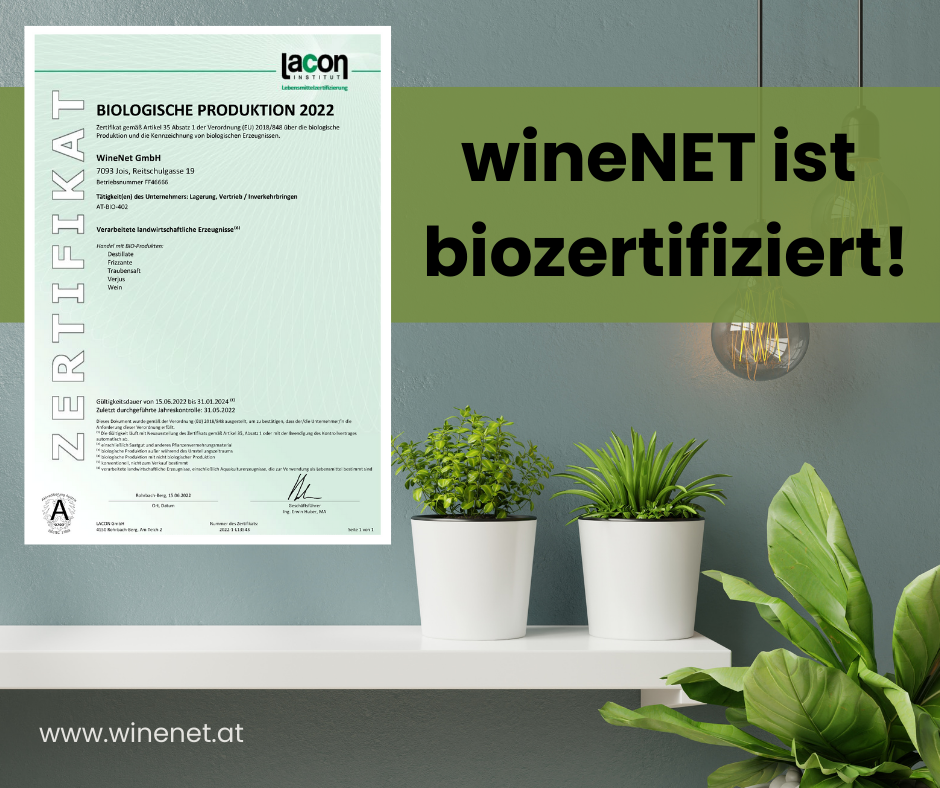 Mehr über den Artikel erfahren Bio Zertifikat für wineNET