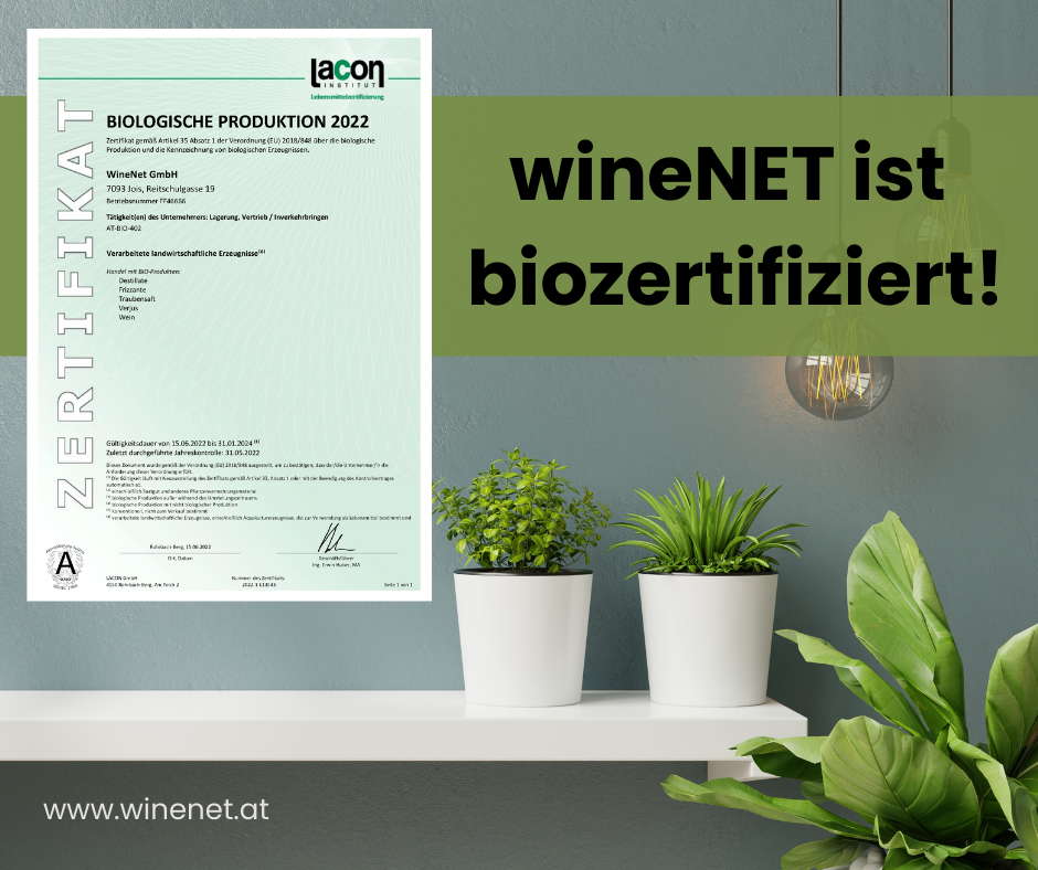 Read more about the article Bio Zertifikat für wineNET